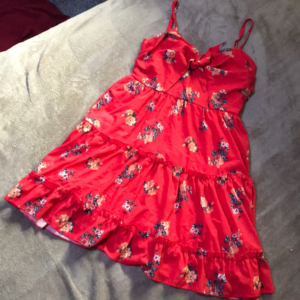 Red floral dress
